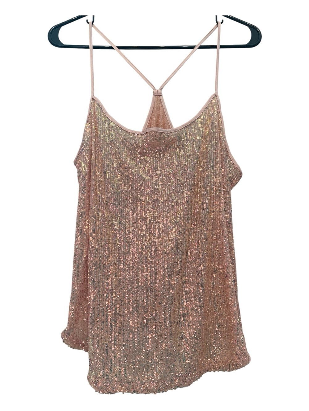 Late Y2K Victoria's Secret Rose Gold Sequin Cami Tank with Strappy Back Small